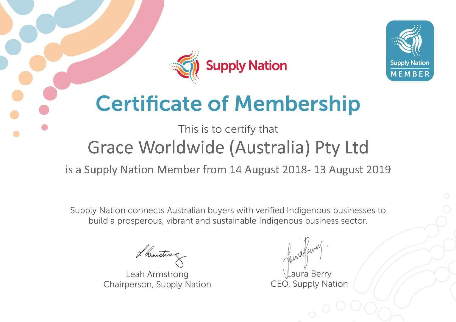 Supply Nation Membership Certificate